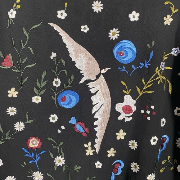 Alice + Olivia Eleonora Dress M Silk Embroidered Floral Bird Flare Sleeve Fairy - Picture 6 of 16